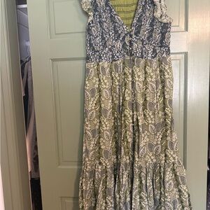 Anthropologie Olive Green Striped Dress